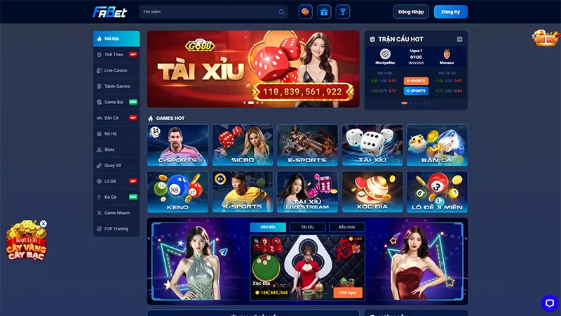 Trang giao diện website nhà cái Fabet trực quan và thân thiện