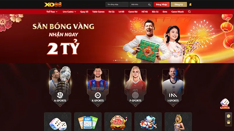 Giao diện trang chủ XO88 với tông màu đỏ đen sang trọng